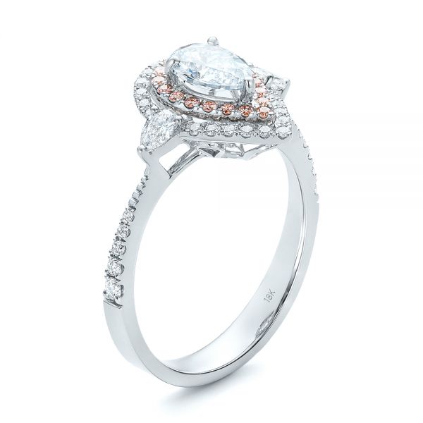  18K Gold And 14k White Gold 18K Gold And 14k White Gold Double Halo White And Fancy Pink Diamond Engagement Ring - Three-Quarter View -  101951