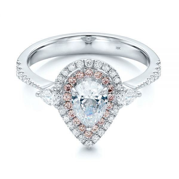  18K Gold And Platinum 18K Gold And Platinum Double Halo White And Fancy Pink Diamond Engagement Ring - Flat View -  101951