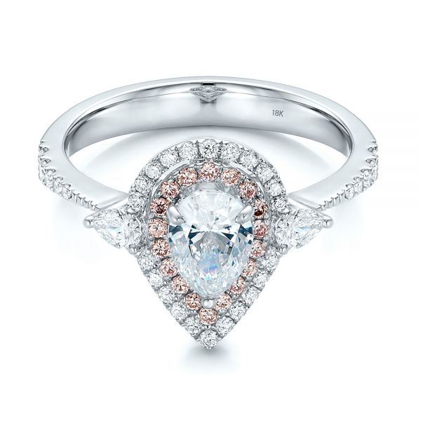 18K Gold And Platinum 18K Gold And Platinum Double Halo White And Fancy Pink Diamond Engagement Ring - Flat View - 101951