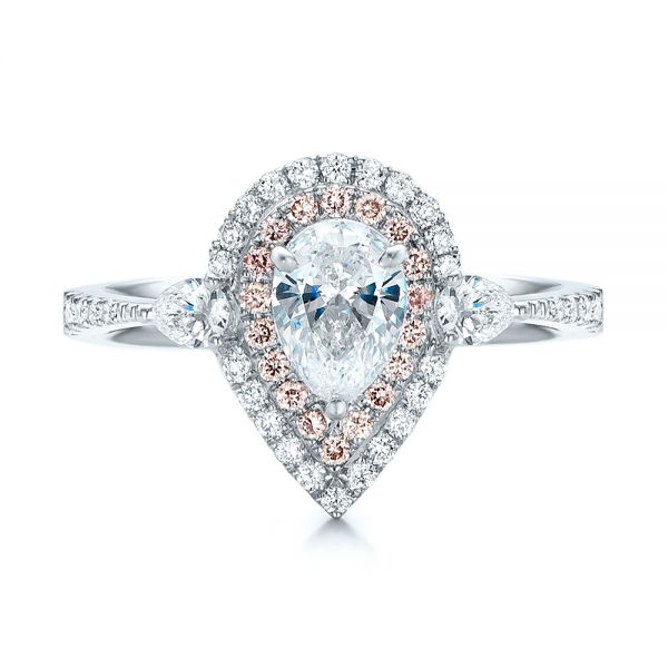  18K Gold And 14k White Gold 18K Gold And 14k White Gold Double Halo White And Fancy Pink Diamond Engagement Ring - Top View -  101951