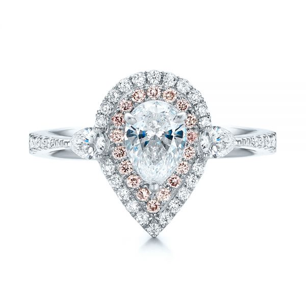 18K Gold And Platinum 18K Gold And Platinum Double Halo White And Fancy Pink Diamond Engagement Ring - Top View - 101951