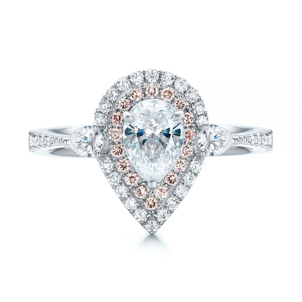  14K Gold And 14k White Gold 14K Gold And 14k White Gold Double Halo White And Fancy Pink Diamond Engagement Ring - Top View -  101951