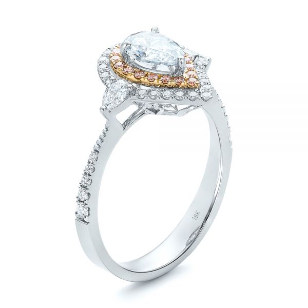 18K Gold And 18k Yellow Gold 18K Gold And 18k Yellow Gold Double Halo White And Fancy Pink Diamond Engagement Ring - Three-Quarter View - 101951