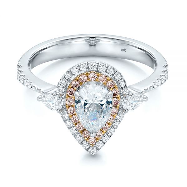 18K Gold And 18k Yellow Gold 18K Gold And 18k Yellow Gold Double Halo White And Fancy Pink Diamond Engagement Ring - Flat View - 101951