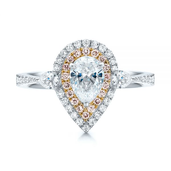  Platinum And 18k Yellow Gold Platinum And 18k Yellow Gold Double Halo White And Fancy Pink Diamond Engagement Ring - Top View -  101951