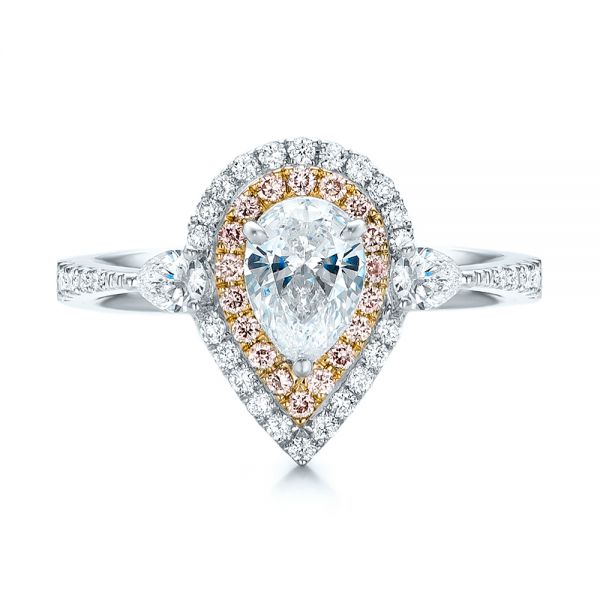 18K Gold And 18k Yellow Gold 18K Gold And 18k Yellow Gold Double Halo White And Fancy Pink Diamond Engagement Ring - Top View - 101951