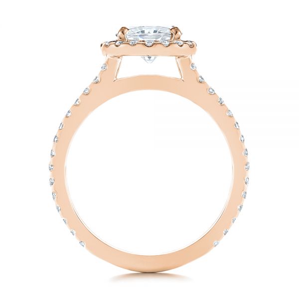 14k Rose Gold 14k Rose Gold Dual Shank Interlocking Moissanite Halo Engagement Ring - Front View -  105720