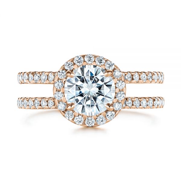 14k Rose Gold 14k Rose Gold Dual Shank Interlocking Moissanite Halo Engagement Ring - Top View -  105720