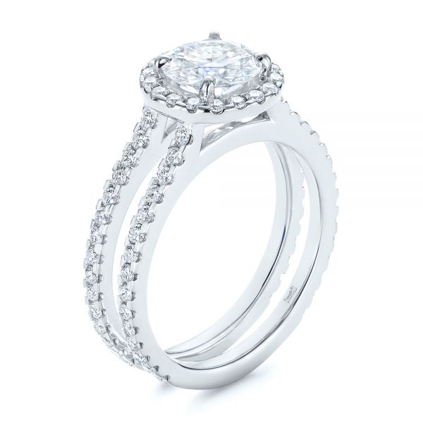 Dual Shank Interlocking Moissanite Halo Engagement Ring - Image