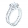 14k White Gold Dual Shank Interlocking Moissanite Halo Engagement Ring - Three-Quarter View -  105720 - Thumbnail