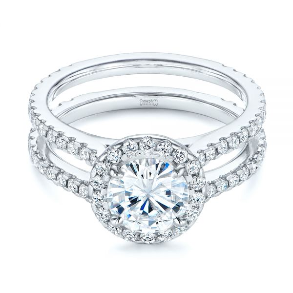  Platinum Platinum Dual Shank Interlocking Moissanite Halo Engagement Ring - Flat View -  105720