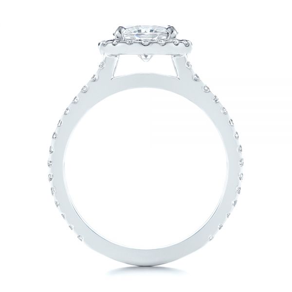 14k White Gold Dual Shank Interlocking Moissanite Halo Engagement Ring - Front View - 105720