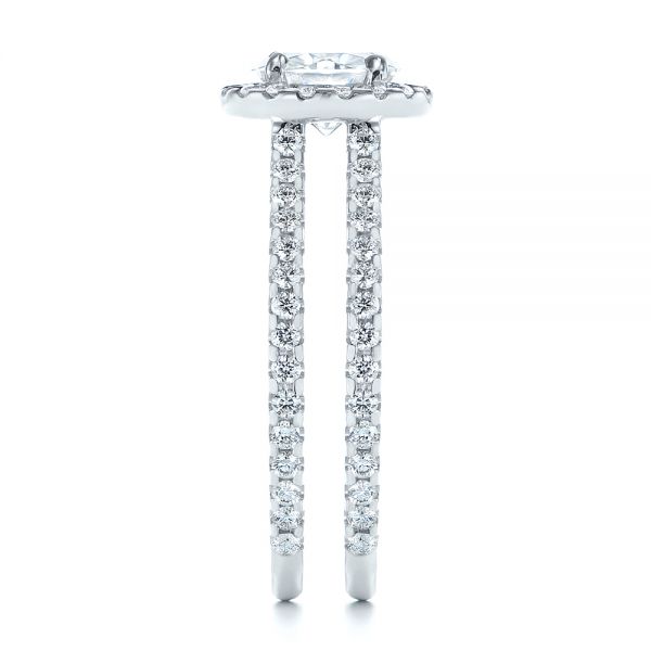 14k White Gold Dual Shank Interlocking Moissanite Halo Engagement Ring - Side View - 105720