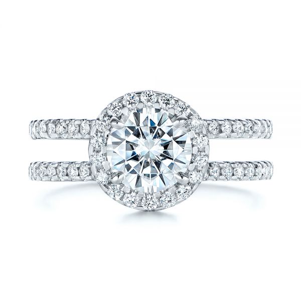 14k White Gold Dual Shank Interlocking Moissanite Halo Engagement Ring - Top View - 105720