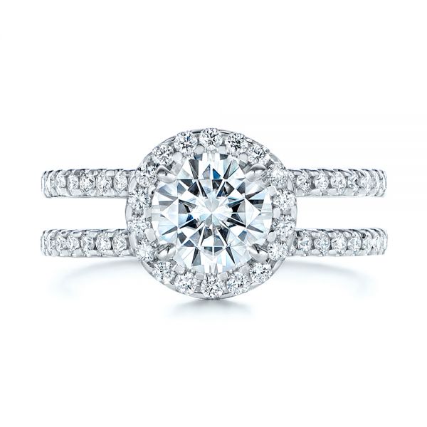 14k White Gold Dual Shank Interlocking Moissanite Halo Engagement Ring - Top View -  105720