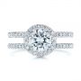 14k White Gold Dual Shank Interlocking Moissanite Halo Engagement Ring - Top View -  105720 - Thumbnail