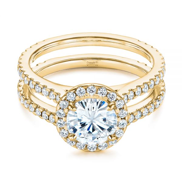 18k Yellow Gold Dual Shank Interlocking Moissanite Halo Engagement Ring ...