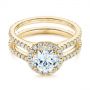 14k Yellow Gold 14k Yellow Gold Dual Shank Interlocking Moissanite Halo Engagement Ring - Flat View -  105720 - Thumbnail