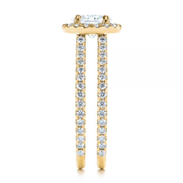 18k Yellow Gold 18k Yellow Gold Dual Shank Interlocking Moissanite Halo Engagement Ring - Side View -  105720
