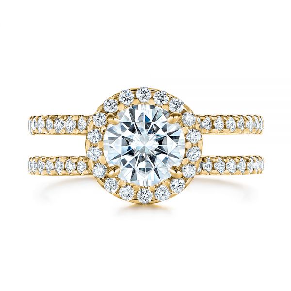 18k Yellow Gold 18k Yellow Gold Dual Shank Interlocking Moissanite Halo Engagement Ring - Top View -  105720