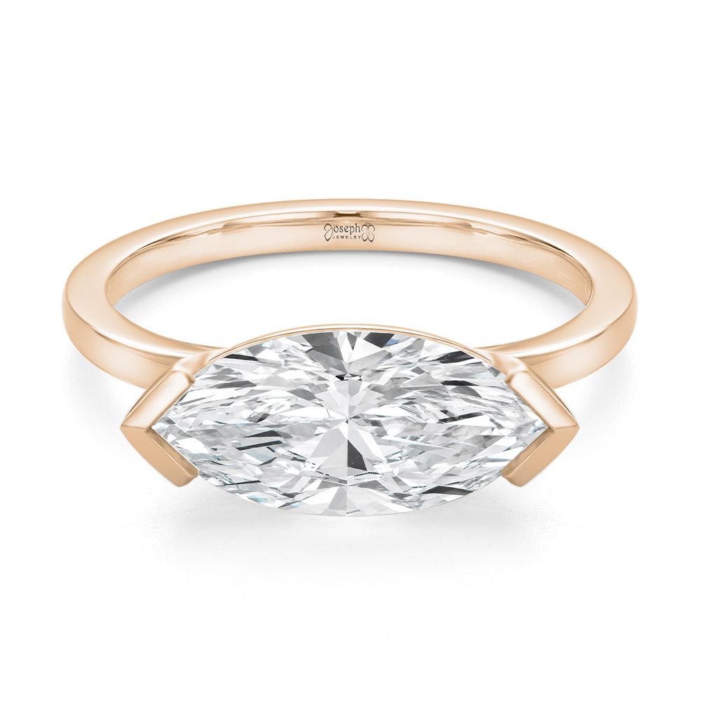 14k Rose Gold 14k Rose Gold East West Half Bezel Marquise Diamond Engagement Ring - Flat View -  108550 - Thumbnail
