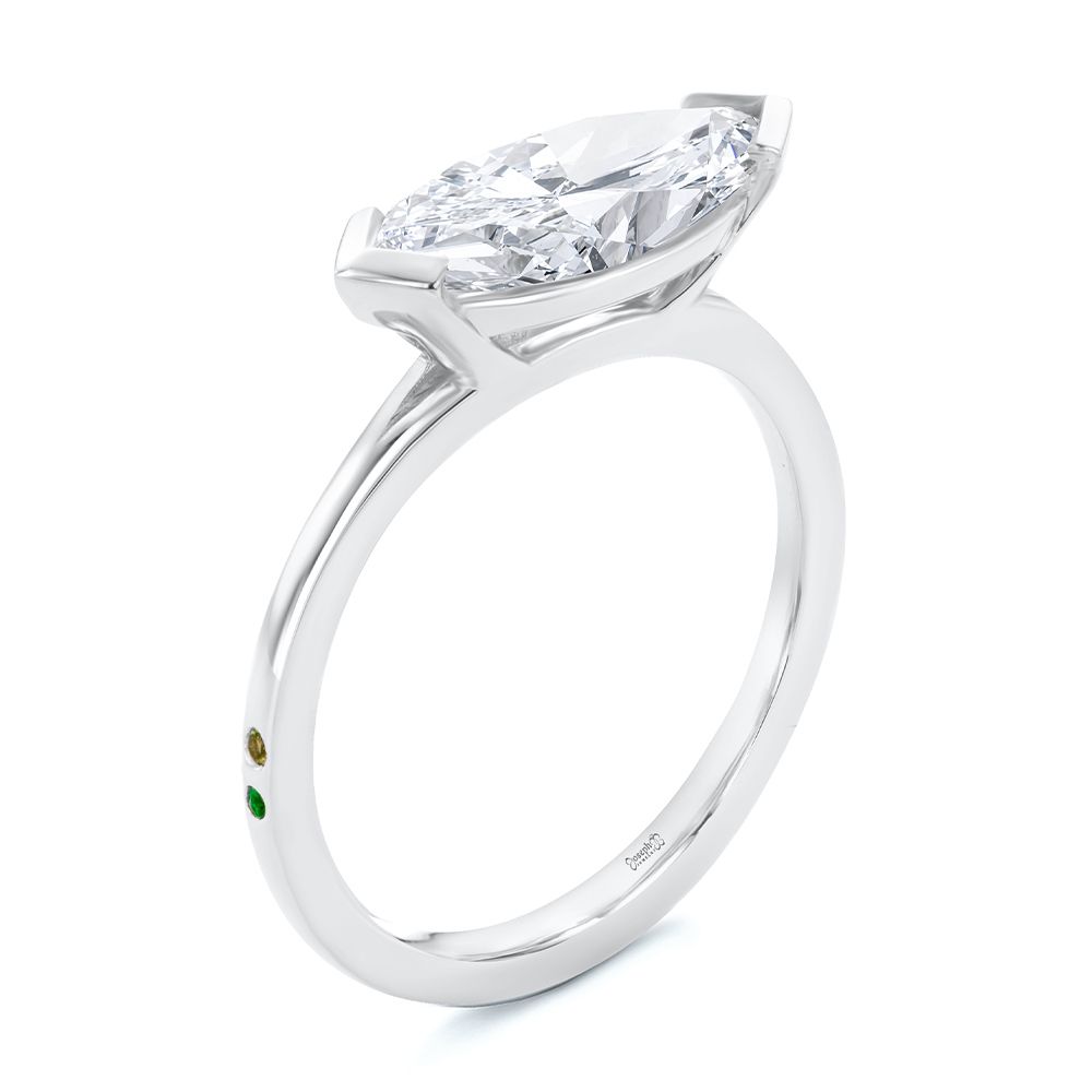 East West Half Bezel Marquise Diamond Engagement Ring - Image