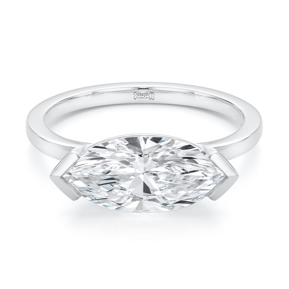  Platinum East West Half Bezel Marquise Diamond Engagement Ring - Flat View -  108550 - Thumbnail