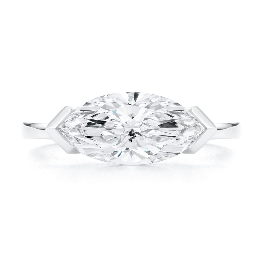  Platinum East West Half Bezel Marquise Diamond Engagement Ring - Top View -  108550 - Thumbnail
