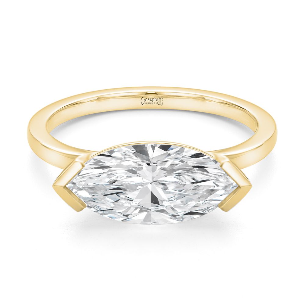 18k Yellow Gold 18k Yellow Gold East West Half Bezel Marquise Diamond Engagement Ring - Flat View -  108550 - Thumbnail
