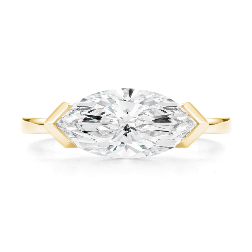 18k Yellow Gold 18k Yellow Gold East West Half Bezel Marquise Diamond Engagement Ring - Top View -  108550 - Thumbnail
