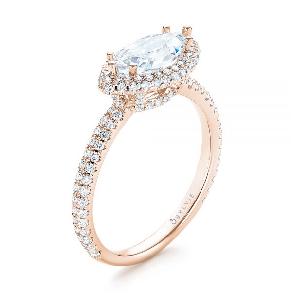 14k Rose Gold 14k Rose Gold East-west Halo Diamond Engagement Ring - Three-Quarter View -  103065