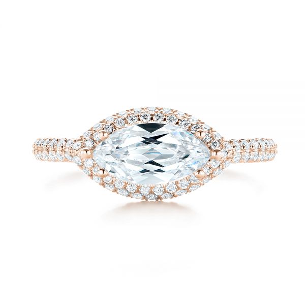 14k Rose Gold 14k Rose Gold East-west Halo Diamond Engagement Ring - Top View -  103065