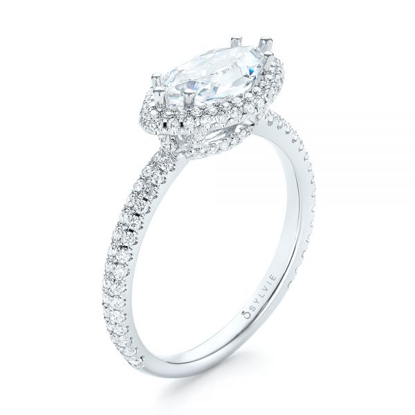East-West Halo Diamond Engagement Ring - Image