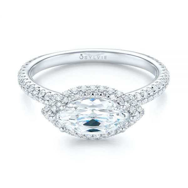  Platinum Platinum East-west Halo Diamond Engagement Ring - Flat View -  103065