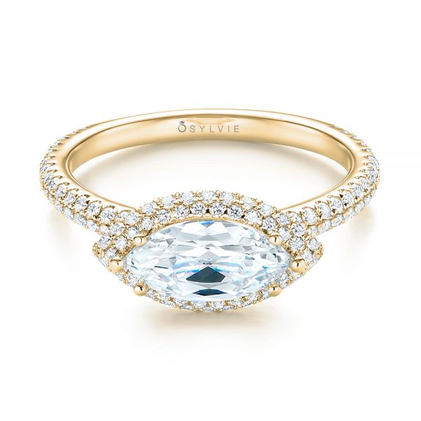 14k Yellow Gold 14k Yellow Gold East-west Halo Diamond Engagement Ring - Flat View - 103065