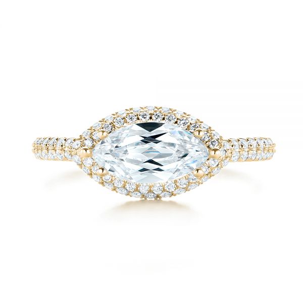14k Yellow Gold 14k Yellow Gold East-west Halo Diamond Engagement Ring - Top View - 103065