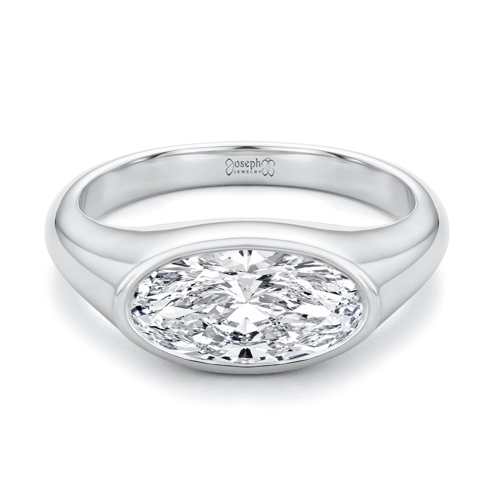 18k White Gold 18k White Gold East West Moval Diamond Engagement Ring - Flat View -  108341