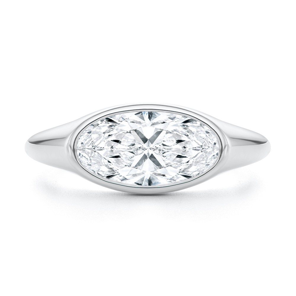 18k White Gold 18k White Gold East West Moval Diamond Engagement Ring - Top View -  108341