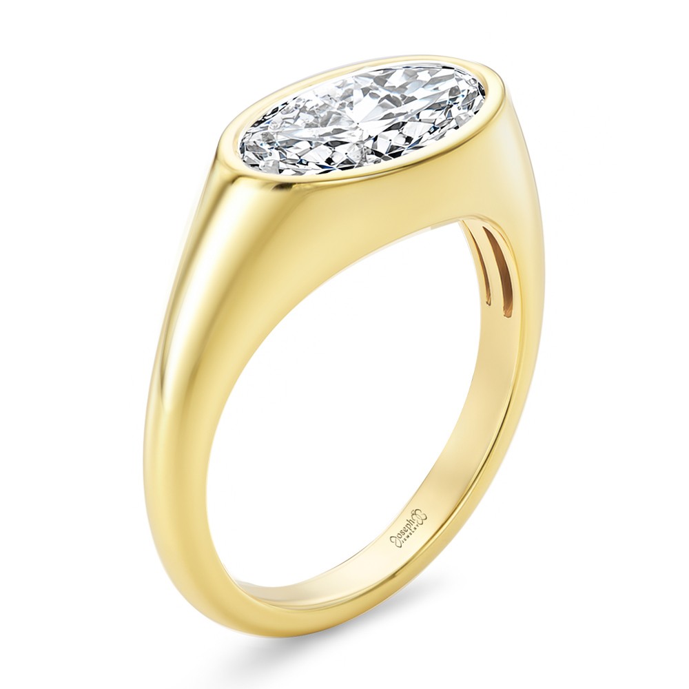 14k Yellow Gold East West Moval Diamond Engagement Ring - Three-Quarter View -  108341
