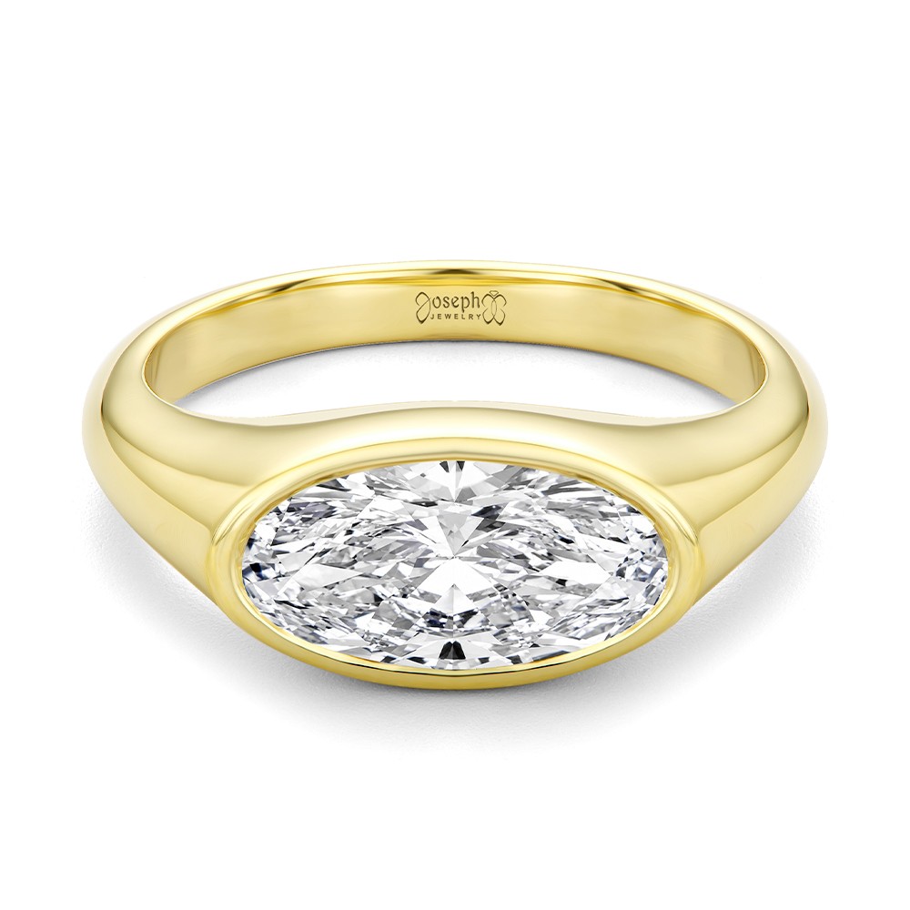 14k Yellow Gold East West Moval Diamond Engagement Ring - Flat View -  108341