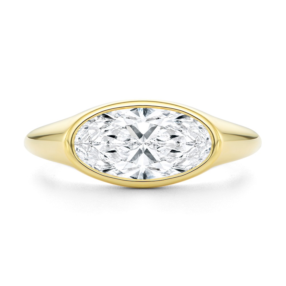 14k Yellow Gold East West Moval Diamond Engagement Ring - Top View -  108341