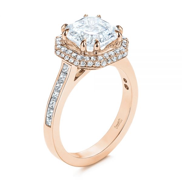 14k Rose Gold 14k Rose Gold Edgeless Pave Asscher Diamond Halo Engagement Ring - Three-Quarter View - 105518