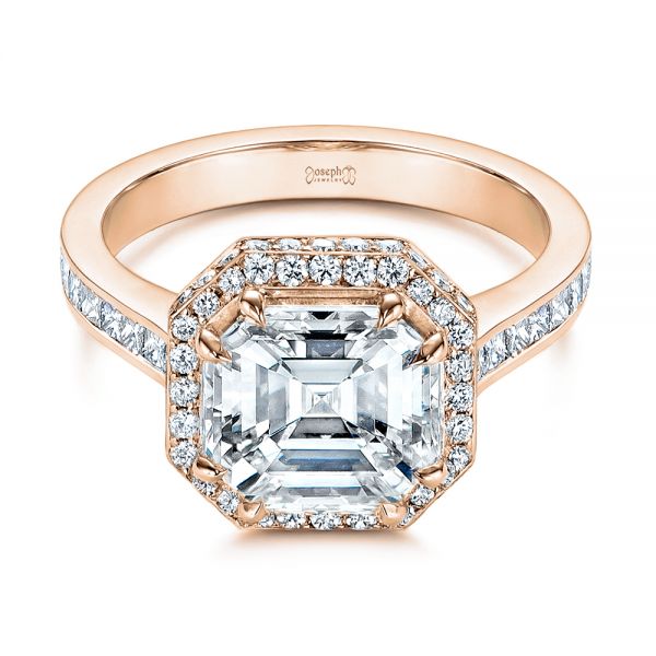 18k Rose Gold 18k Rose Gold Edgeless Pave Asscher Diamond Halo Engagement Ring - Flat View -  105518 - Thumbnail