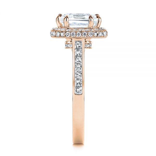 14k Rose Gold 14k Rose Gold Edgeless Pave Asscher Diamond Halo Engagement Ring - Side View - 105518