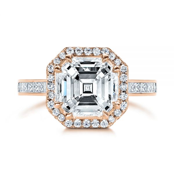 14k Rose Gold 14k Rose Gold Edgeless Pave Asscher Diamond Halo Engagement Ring - Top View - 105518