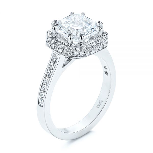 18k White Gold Edgeless Pave Asscher Diamond Halo Engagement Ring - Three-Quarter View -  105518