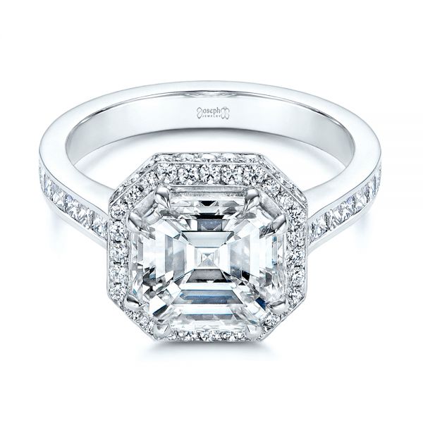 18k White Gold Edgeless Pave Asscher Diamond Halo Engagement Ring - Flat View -  105518 - Thumbnail