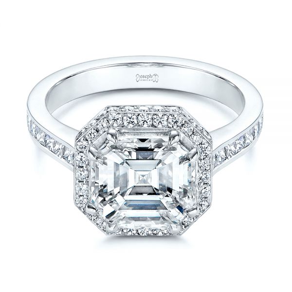 18k White Gold Edgeless Pave Asscher Diamond Halo Engagement Ring - Flat View - 105518