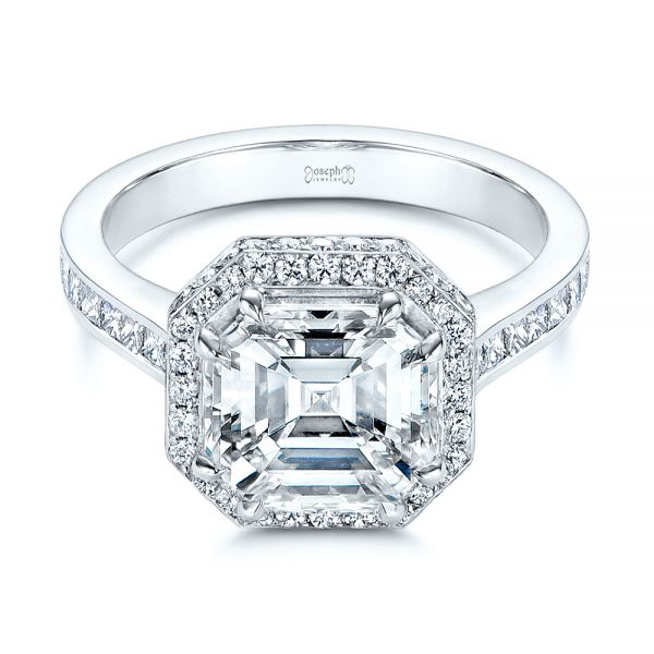  Platinum Platinum Edgeless Pave Asscher Diamond Halo Engagement Ring - Flat View -  105518 - Thumbnail