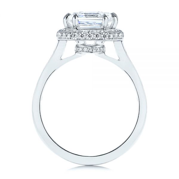 18k White Gold Edgeless Pave Asscher Diamond Halo Engagement Ring - Front View -  105518